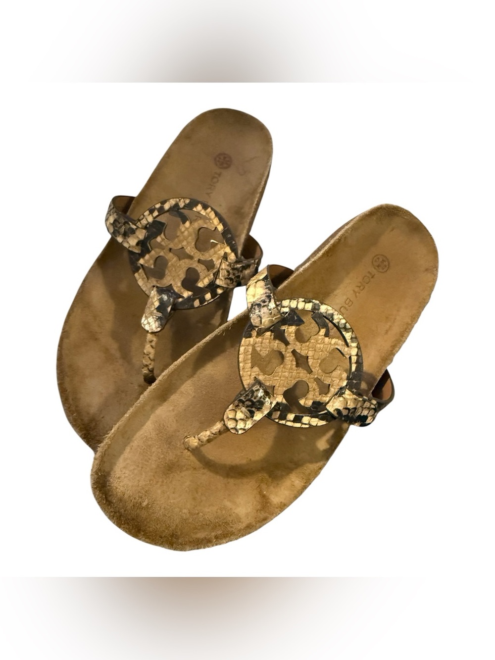 Tory Burch Tan Snake-Print Miller Thong Sandals